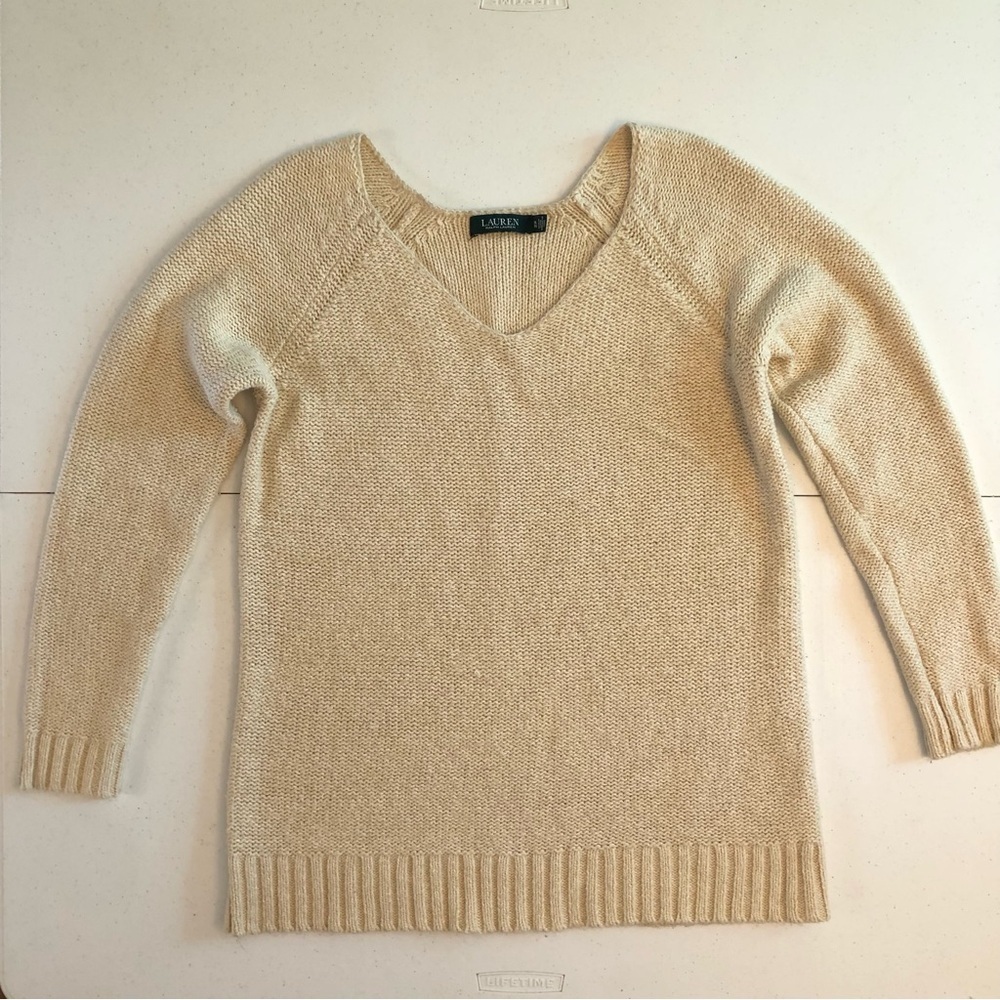 Ralph Lauren Scoop Neck Cream Color Pullover Sweater Size XL